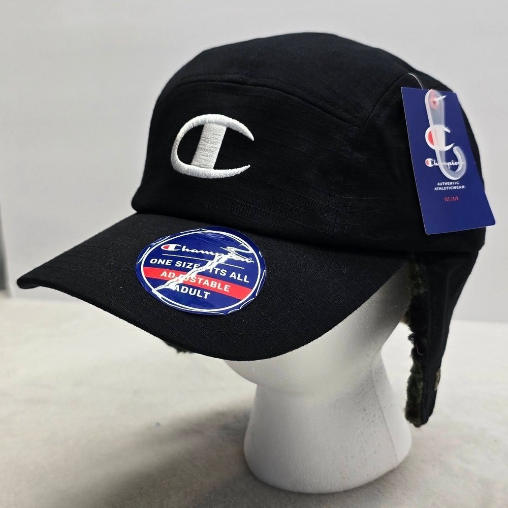 Champion Ripstop Trapper Hat 5 Panel Ear Flap Cap Black Gorpcore Mens OSFA NWT
